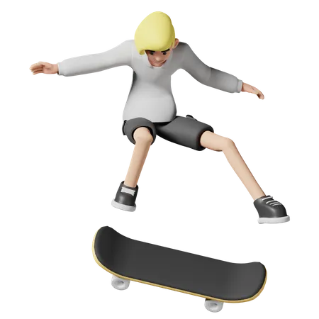 Menina brincando com skate  3D Illustration