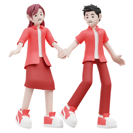 Casal jovem caminhando juntos  3D Illustration