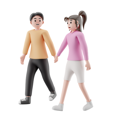 Casal jovem caminhando juntos  3D Illustration