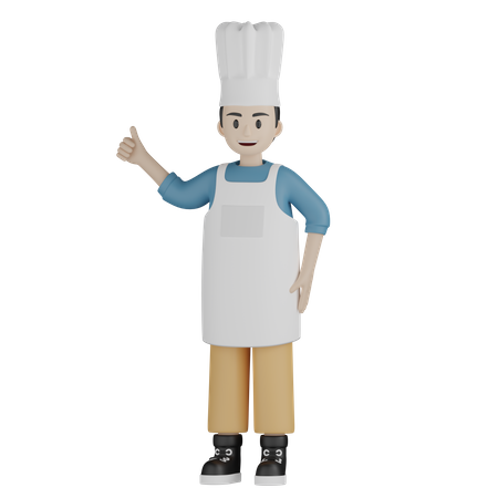 Jovem chef mostrando os polegares para cima  3D Illustration