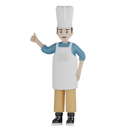 Jovem chef mostrando os polegares para cima  3D Illustration