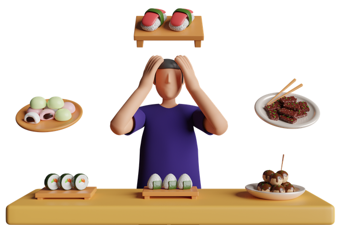 Jovem Confuso Sobre Escolher Comida  3D Icon