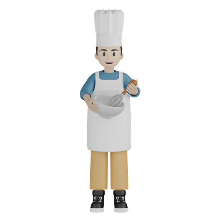 Jovem cozinheiro misturando em uma tigela  3D Illustration