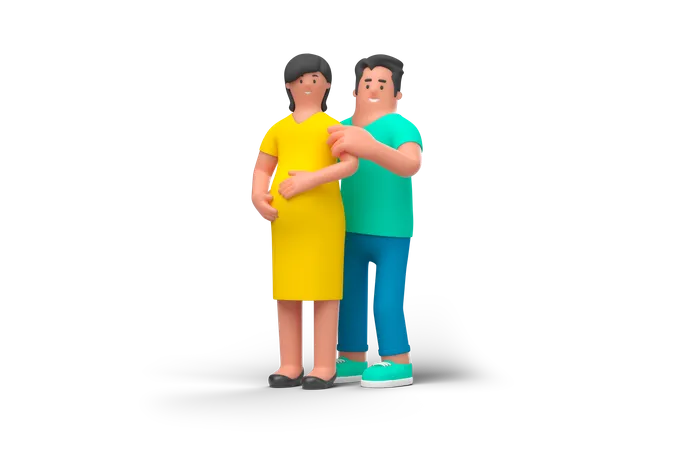 Jovem cuidando de sua esposa grávida  3D Illustration