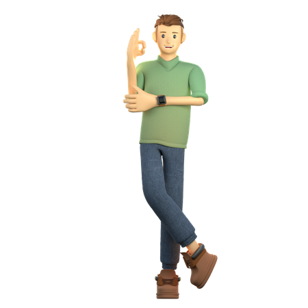 Jovem de pé com gesto simpático  3D Illustration
