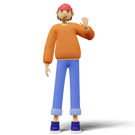 Jovem de pé e diga oi  3D Illustration