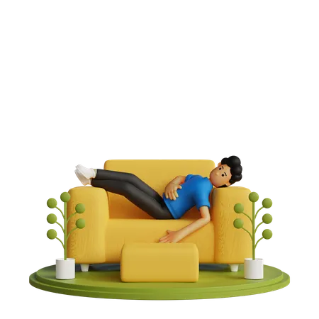 Jovem dormindo no sofá  3D Illustration