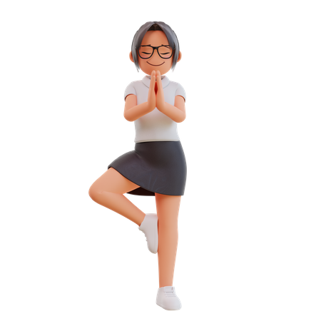 Pose de ioga de jovem empresária  3D Illustration
