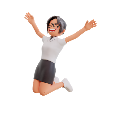 Jovem empresária pulando de alegria  3D Illustration