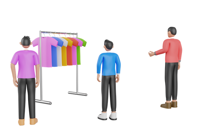 Jovem escolhe roupas em loja de roupas  3D Illustration