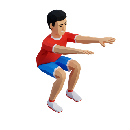 Jovem desportista fazendo agachamentos em roupas esportivas  3D Illustration