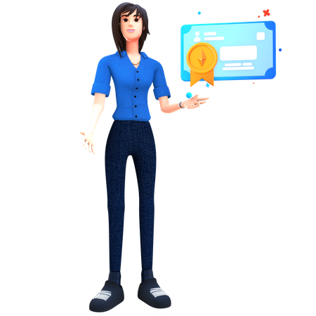 Jovem explicando sobre o certificado Ethereum  3D Icon