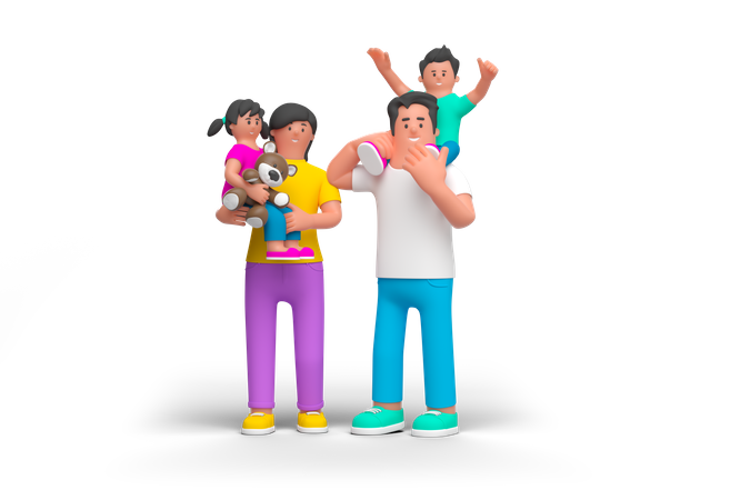 Jovem família feliz  3D Illustration