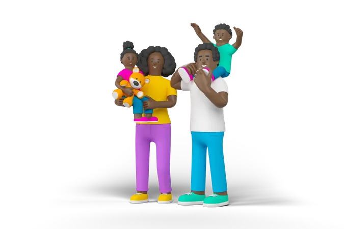 Jovem família feliz  3D Illustration