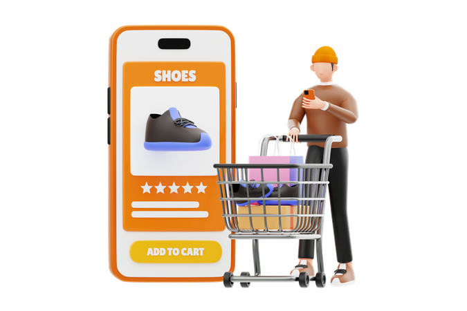 Jovem fazendo compras on-line  3D Illustration