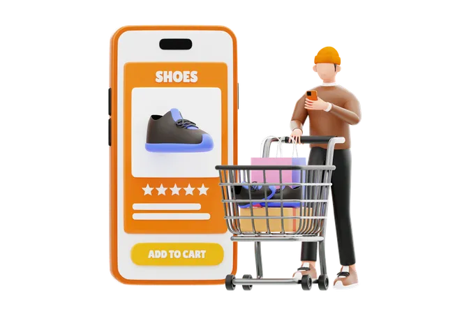 Jovem fazendo compras on-line  3D Illustration