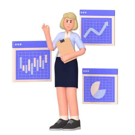 Jovem fazendo relatório de análise de dados  3D Illustration