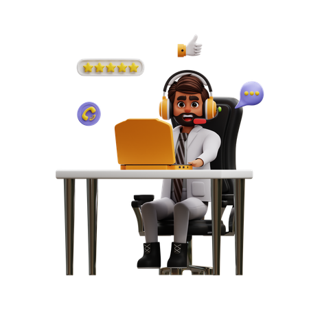 Jovem fazendo trabalho em call center  3D Illustration