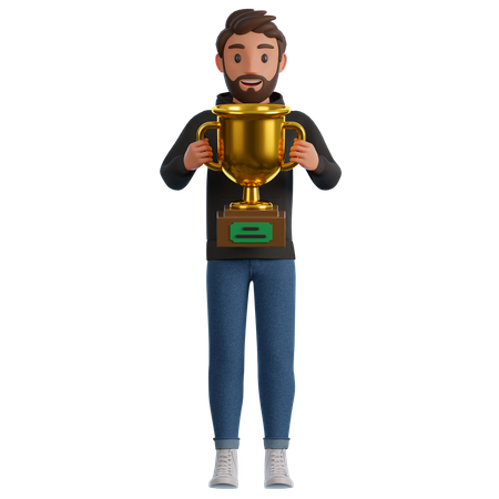 Garoto segurando o troféu  3D Illustration