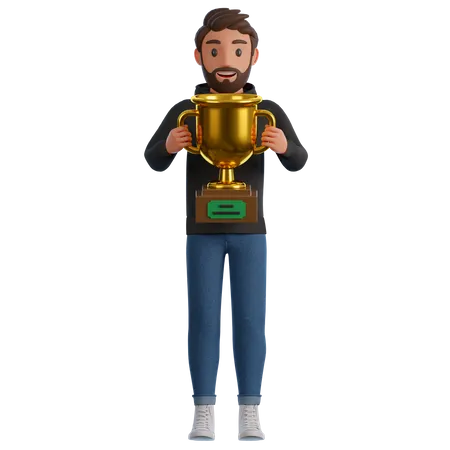 Garoto segurando o troféu  3D Illustration