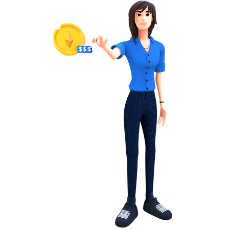 Jovem investindo dólar em ethereum  3D Icon
