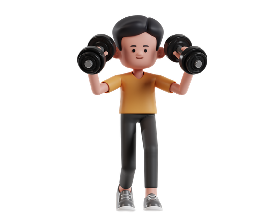 Jovem levantando halteres para motivação fitness  3D Illustration