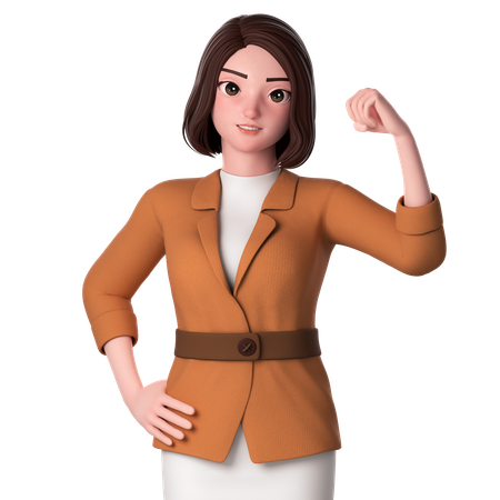 Jovem mulher levanta o punho esquerdo  3D Illustration