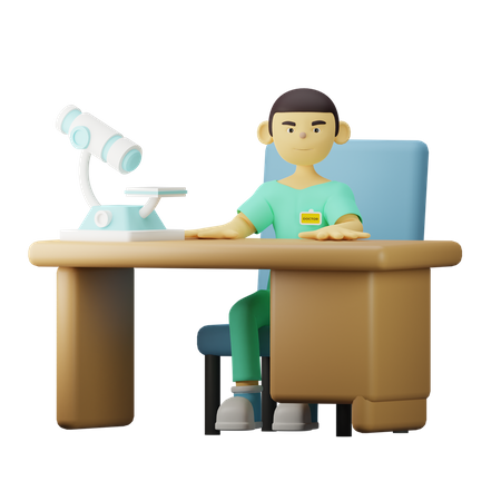 Jovem médico sentado na mesa  3D Illustration