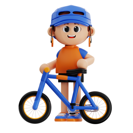 Jovem rapaz dando pose com bicicleta  3D Illustration