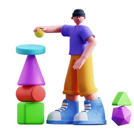 Menino empilhando formas  3D Illustration