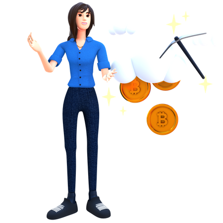 Jovem minerando criptomoeda com picareta  3D Icon