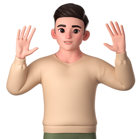 Jovem mostrando gesto de toca aqui com as duas mãos  3D Icon