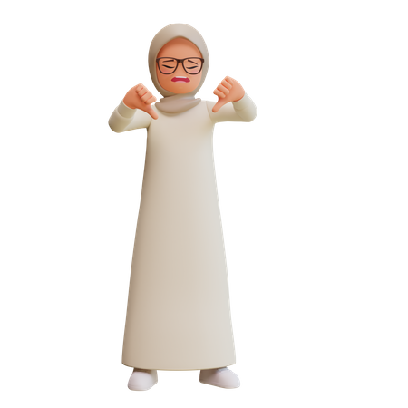 Jovem muçulmana mostrando o polegar para baixo para expressar antipatia e decepção  3D Icon