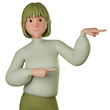 Jovem mulher em traje verde apontando para a direita  3D Icon