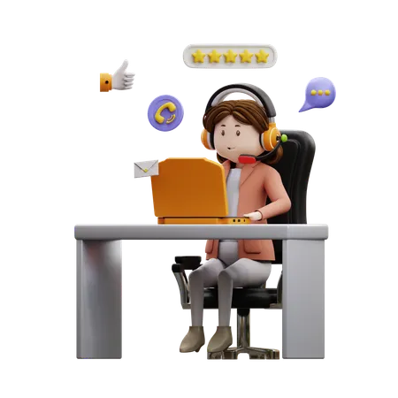 Jovem fazendo trabalho em call center  3D Illustration