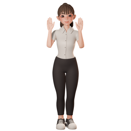 Jovem mulher levanta acenando com as duas mãos  3D Icon