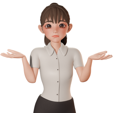 Jovem mulher mostrando pose de encolher de ombros  3D Illustration