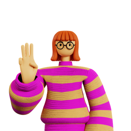 Mulher jovem mostrando três dedos  3D Illustration