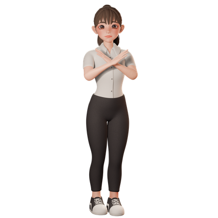 Jovem mulher sem fazer gesto algum com os braços cruzados  3D Illustration