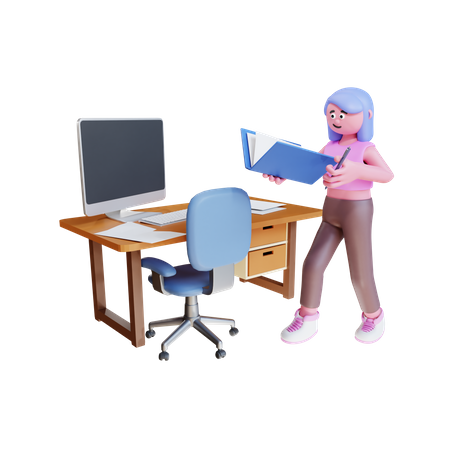 Mulher jovem trabalhando no escritório  3D Illustration
