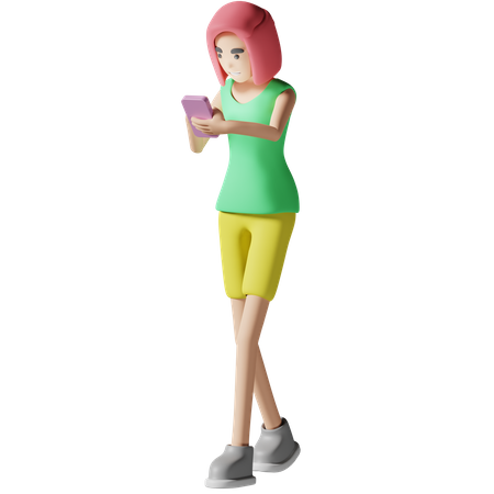 Mulher jovem usa smartphone  3D Illustration