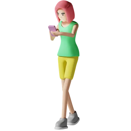 Mulher jovem usa smartphone  3D Illustration