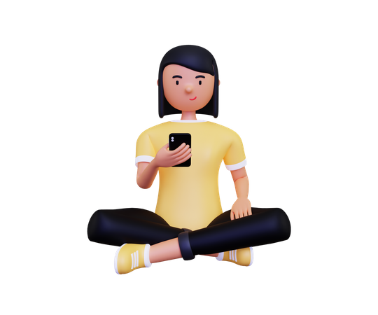 Jovem usando celular enquanto está sentada no chão  3D Illustration