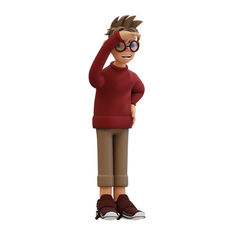 Jovem homem olhando algo pose  3D Illustration