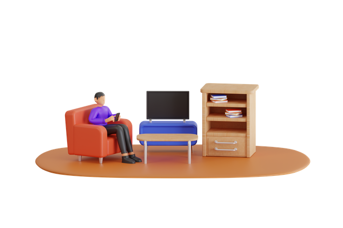 Jovem olhando para o celular na sala de casa  3D Icon