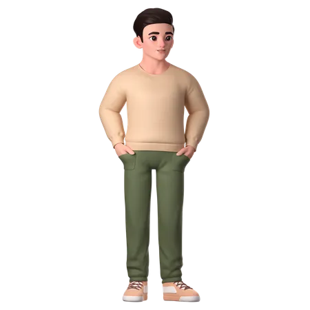 Jovem posando com a mão no bolso da calça  3D Illustration