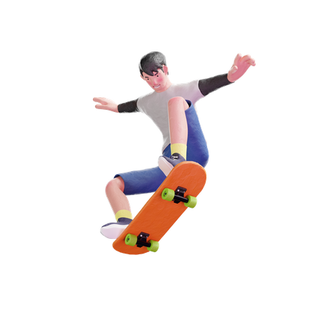 Jovem pulando de skate  3D Illustration