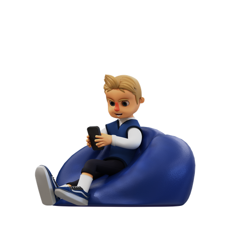 Jovem sentado e usando smartphone  3D Illustration