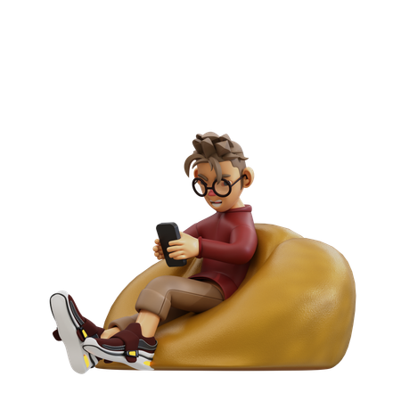 Jovem sentado e usando smartphone  3D Illustration