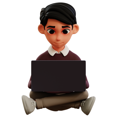 Jovem trabalhando com laptop  3D Icon